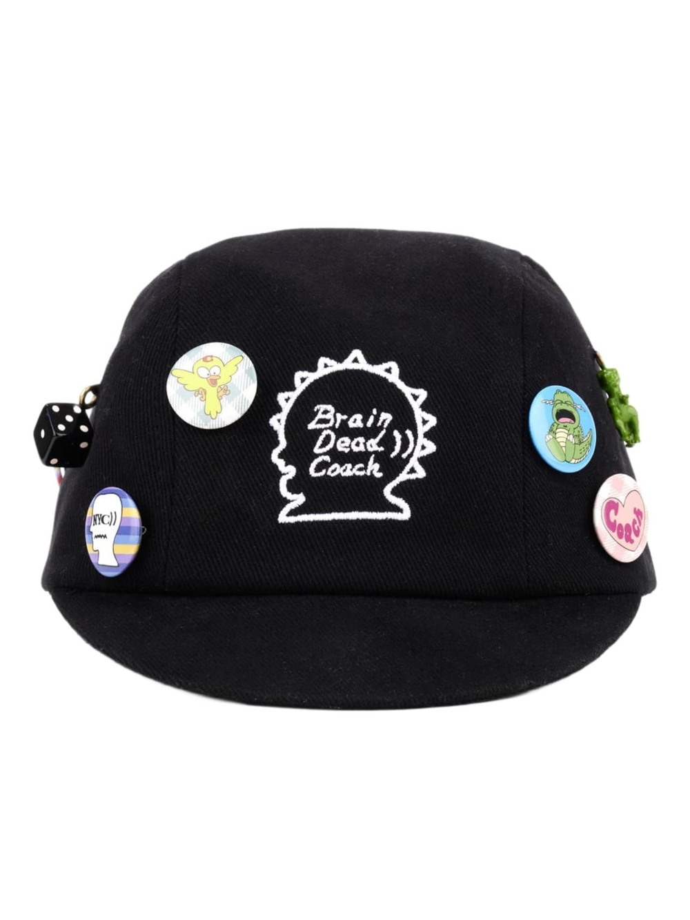 Brain Dead Black Biker Cap Hat with Embroidered Logo and Pins